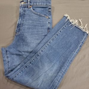 Express super high waisted raw hem mom jeans